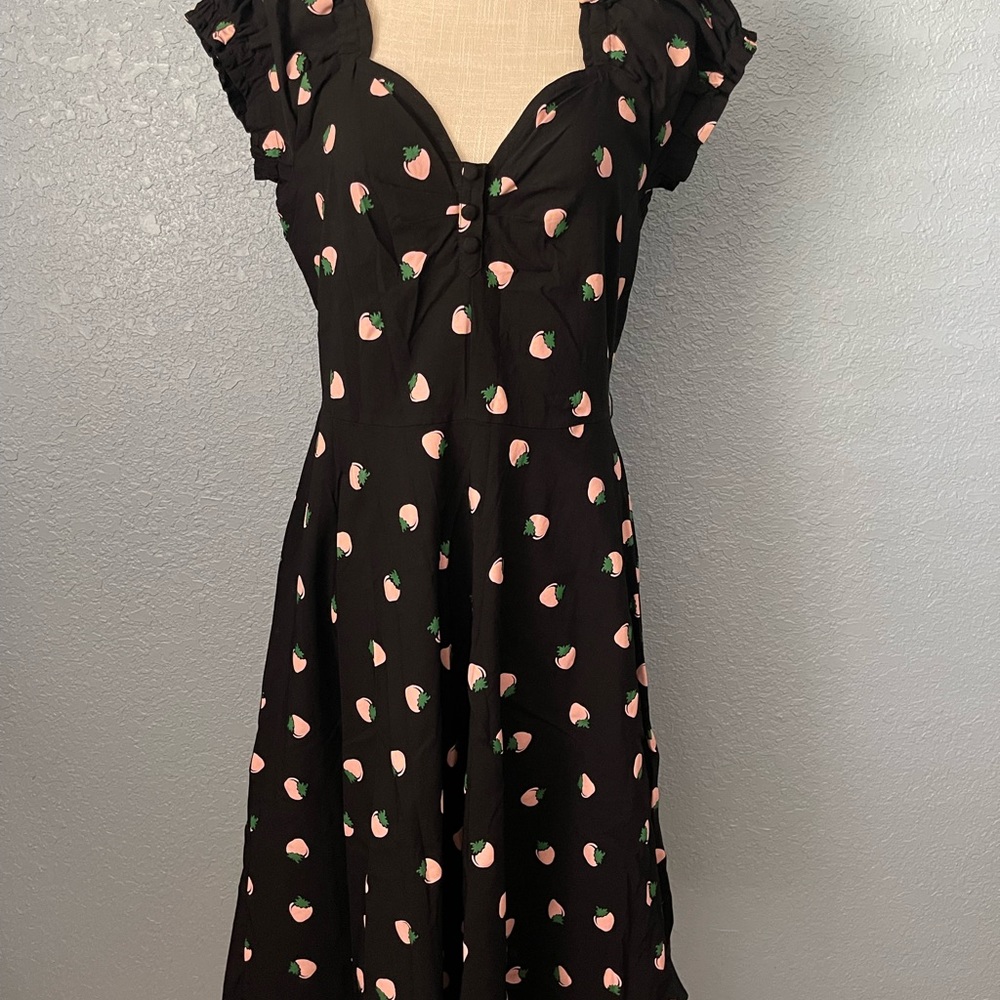 Unique Vintage Black & Pink Ohara Swing Strawberry Dress